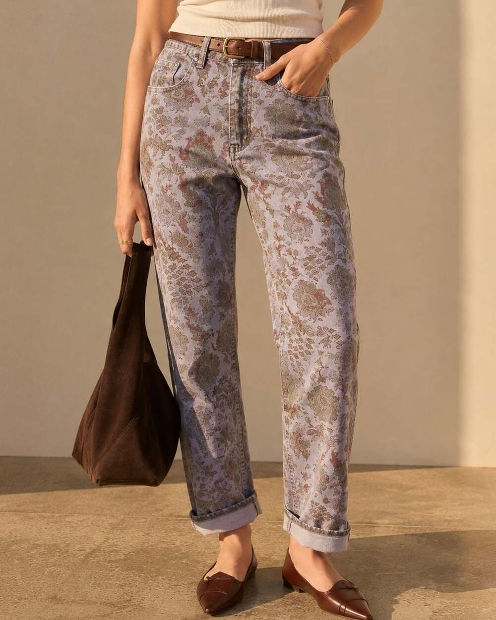 Pilcro Anthropologie Floral Tapestry Slim Boyfriend Jeans 27 Boho Cottagecore